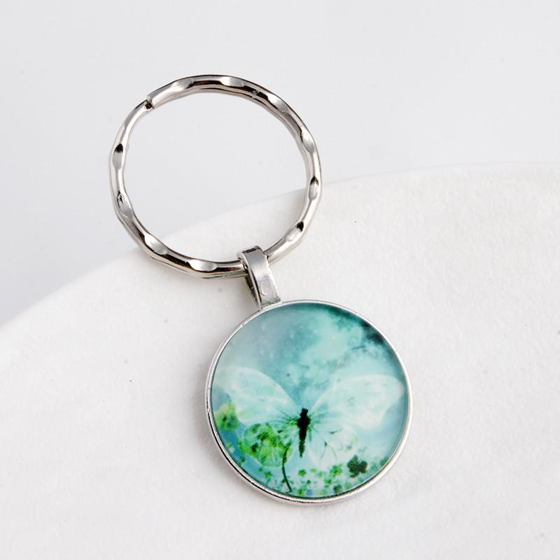 Green Lucky Clover Crystal Glass Keychain with Four-Leaf Clover Charm