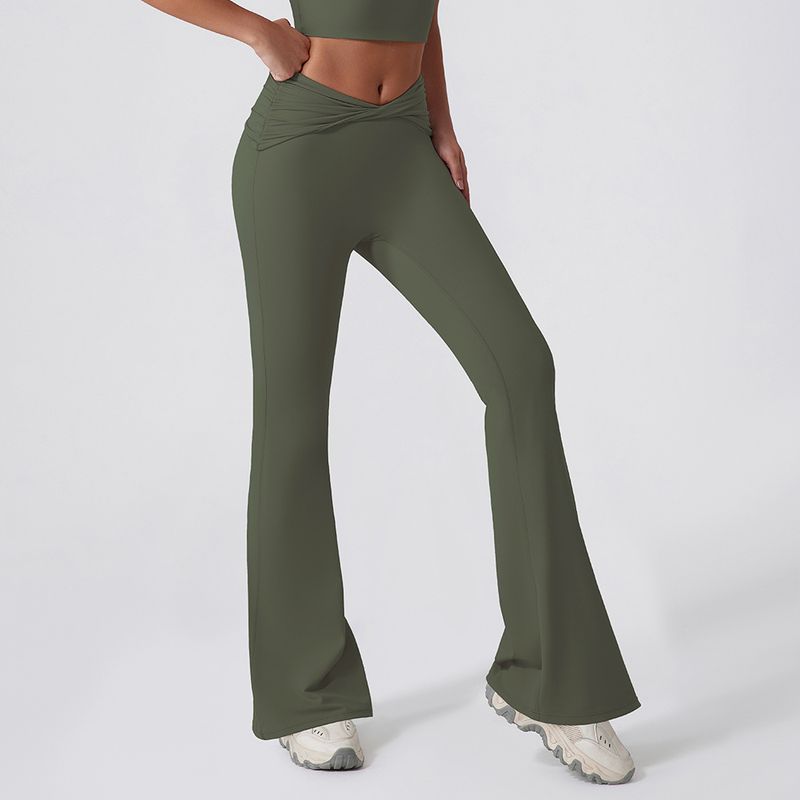 

Export New Arrival Wide Leg Tight Nude Feel Hip Lifting Yoga Bell-Bottom Pants Dance High Waist Micro Pull Quick-Drying Sports Trousers Women Olive green XL/10