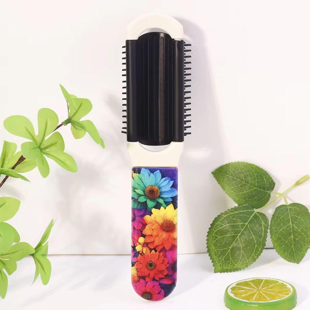 1pc Folding Colorful Flower Pattern Comb with Mirror, Portable Compact Air Cushion Comb, Suitable for Daily and Outdoor Use