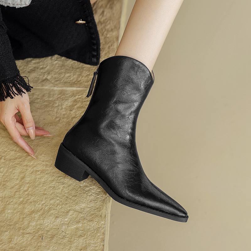 Krazing Pot Cow Split Skin Autumn Winter Shoes Wool Chunky Heels Size 43 Size 42 Pointed Toe Gradient Color Zip Fur Ankle Boots