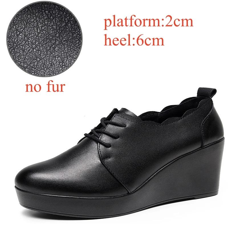 Small Size 33-43 Deep Mouth Genuine Leather Shoes Thick Bottom Platform Pumps 2025 Winter High Heels Wedges Shoes Office Model