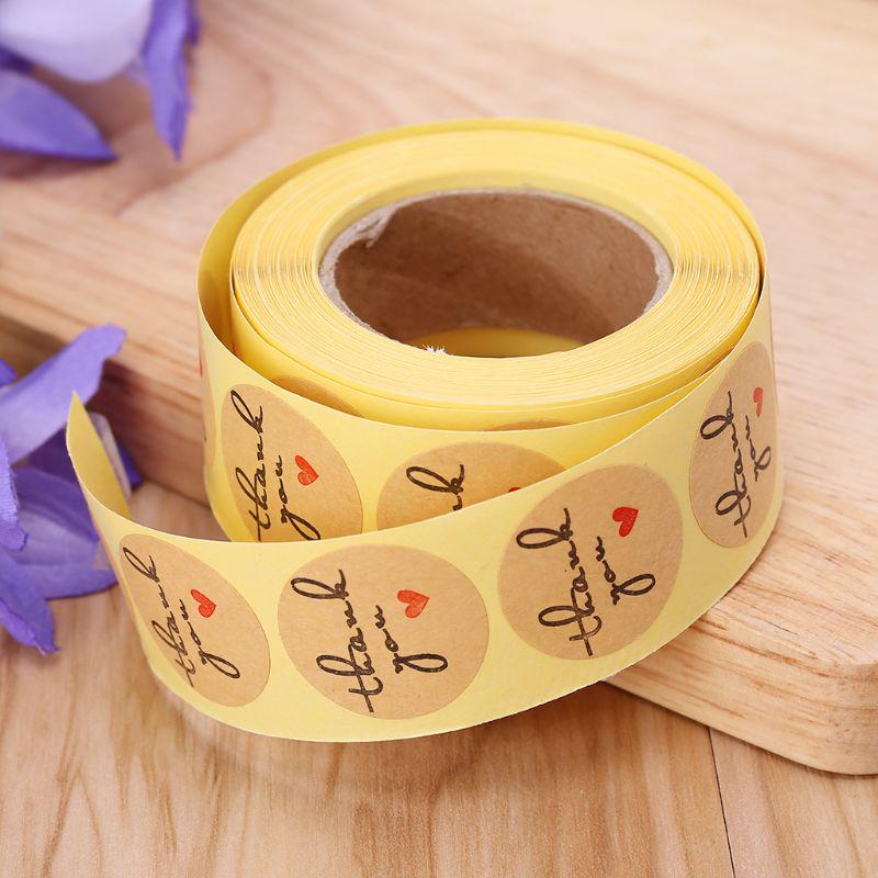 Buy 1" Inch Thank You Sticker Natural Kraft Adhesive Labels Roll Round