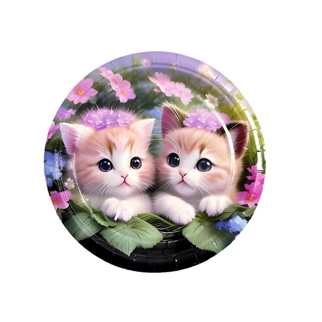 Cat Flower Theme Party Supplies Cat Party Tableware Disposable Paper Plates Paper Cups Paper Towels