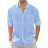 Camicia Casual da Uomo a Maniche Lunghe, Monocolore, Bottoni, Puro Cotone