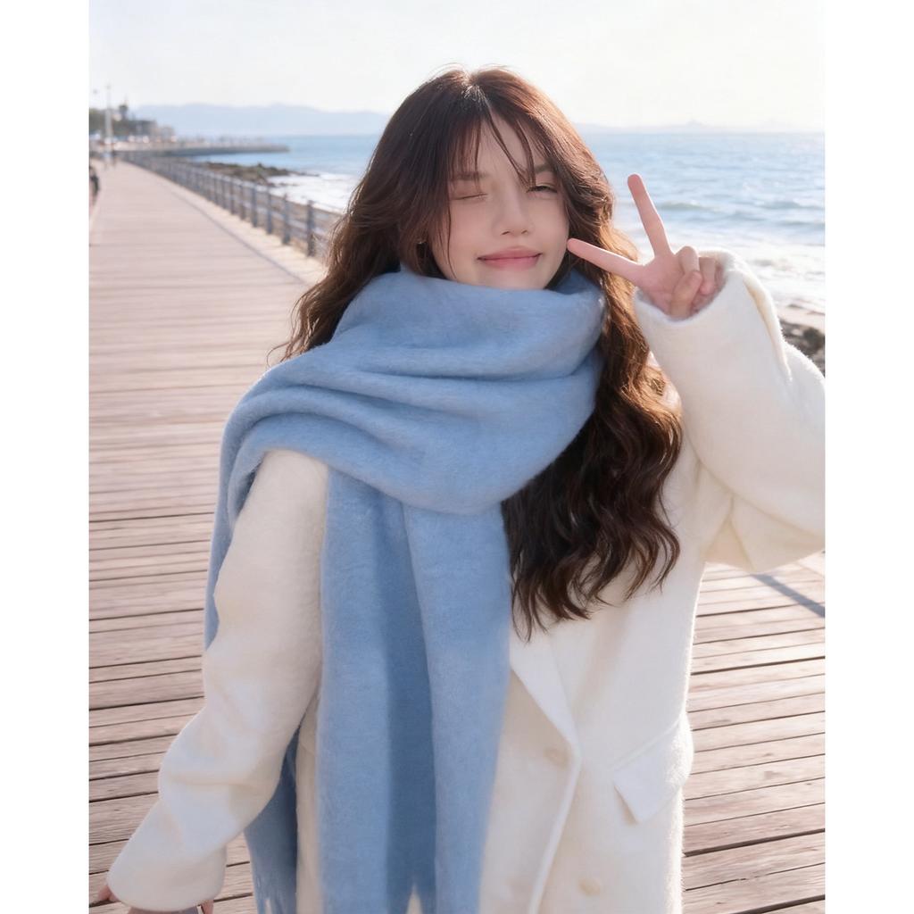 Mohair red premium atmosphere scarf women's winter Korean version versatile thickened Mohai plush scarf warm card