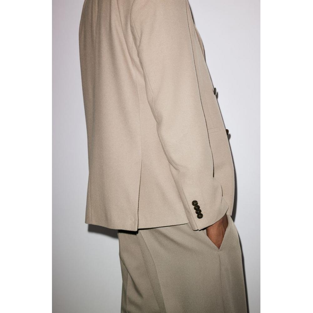 H M Regular Fit Wool Blend Double Breasted Jacket Beige