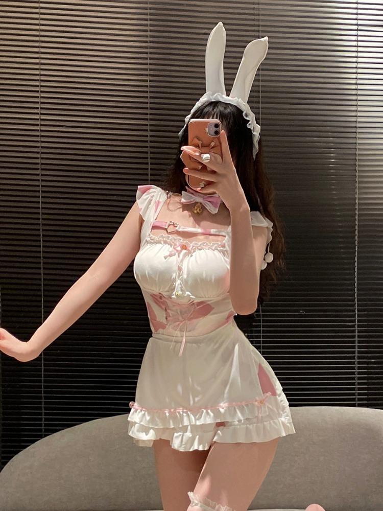 Naughty Sexy Lingerie Cute Lolita Lace Sling Sleepwear Sexy Bra Porn Transparent Skirt Set Sexy Bodysuit Women Underwear Set