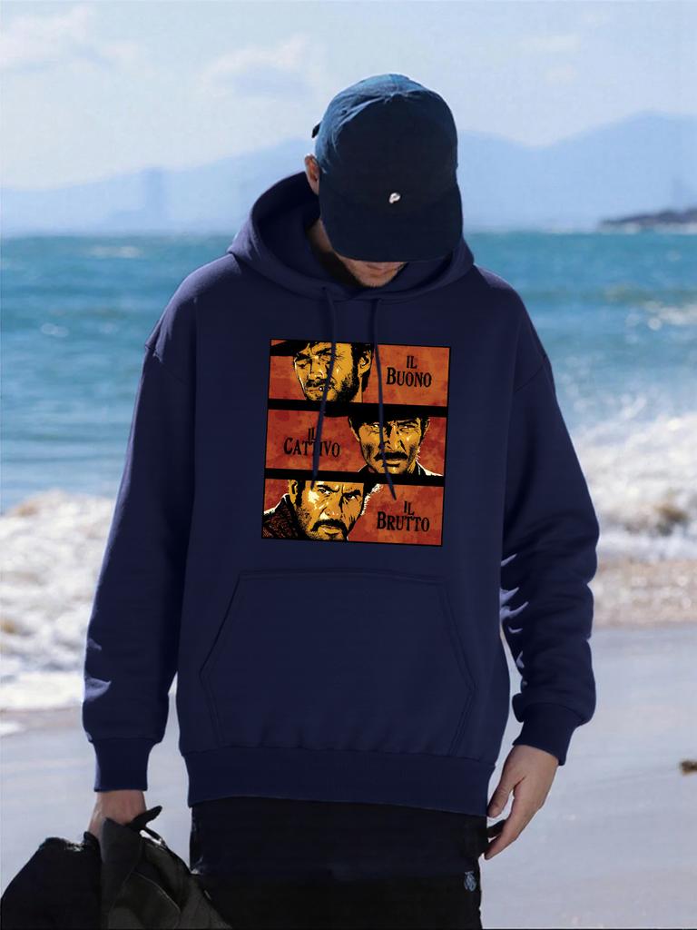 Three Golden Men Printing Man Hoodies Fleece Oversized Streetwear Pocket All-Match Pullover Multicolor Hip Hop Unisex Hoody
