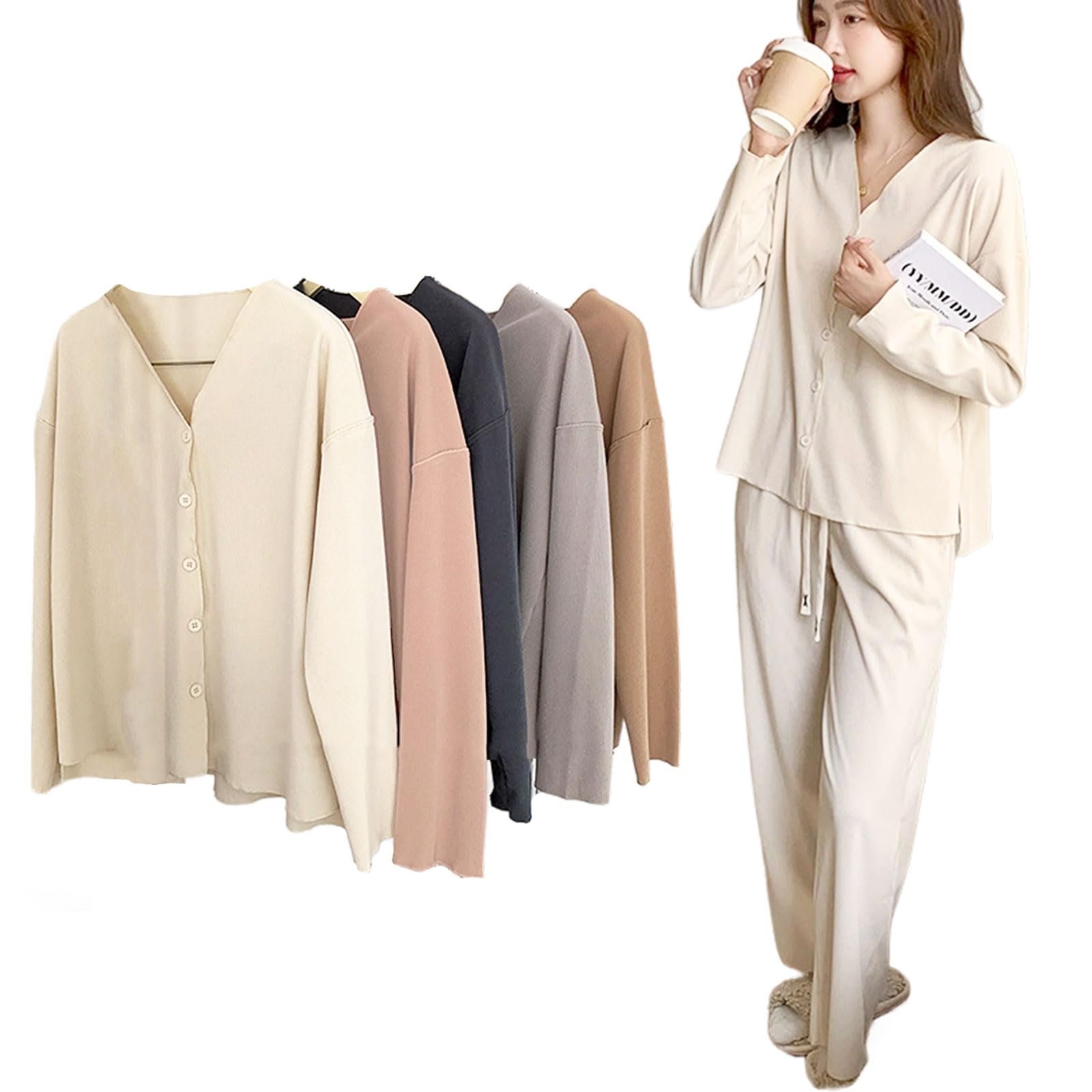 

Room Room Long Open Loose Dusty [CORELAVISH] Women s Wear, Autumn, Winter, Spring, Pajamas, Cute, Wear, Women s Set, Loungewear, Sleeve, Front, (L,