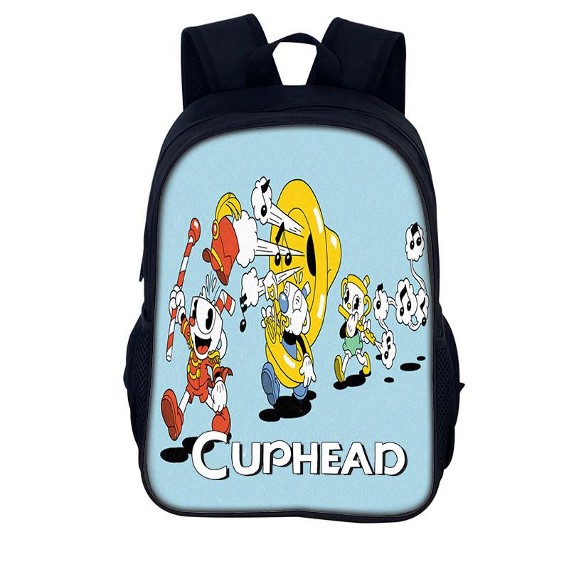 Cuphead Cartoon Backpack For Kids With Nylon Material And Spacious Design For School And Travel