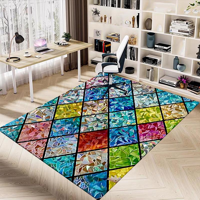 1PC Stained Glass Mosaic Extra Large Non Slip Floor Carpet, Office, Family, Bedroom, Large Area Rug Indoor Rugs, Vibrant Colors