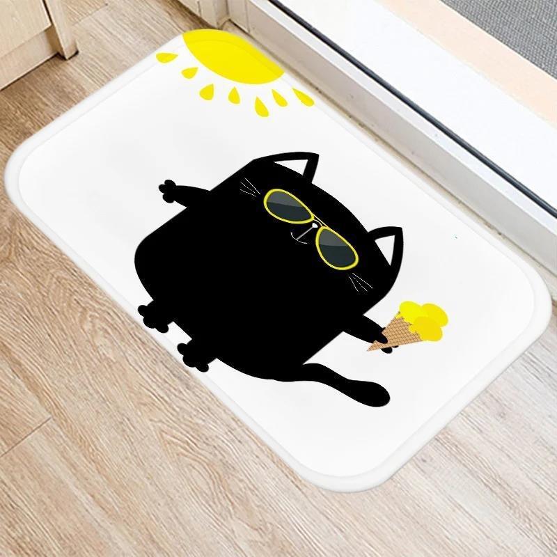 Cute Cartoon Cat Faces Carpet Black White Kawaii Minimalist Home Decoration Rug Kitchen Balcony Living Room Non-slip Floor Mat