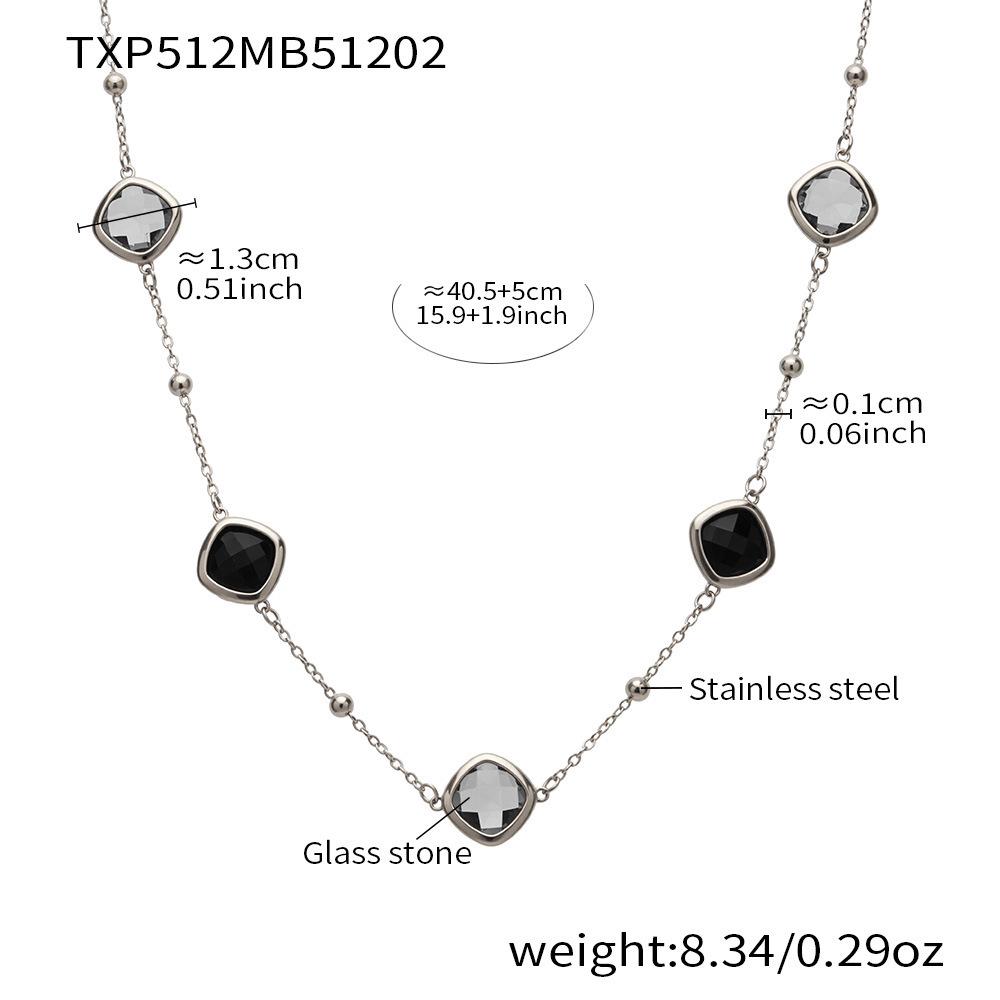 Stylish European & American Stainless Steel Jewelry Set with Square Faceted Glass Stones: Includes Bracelet, Necklace, and Earrings