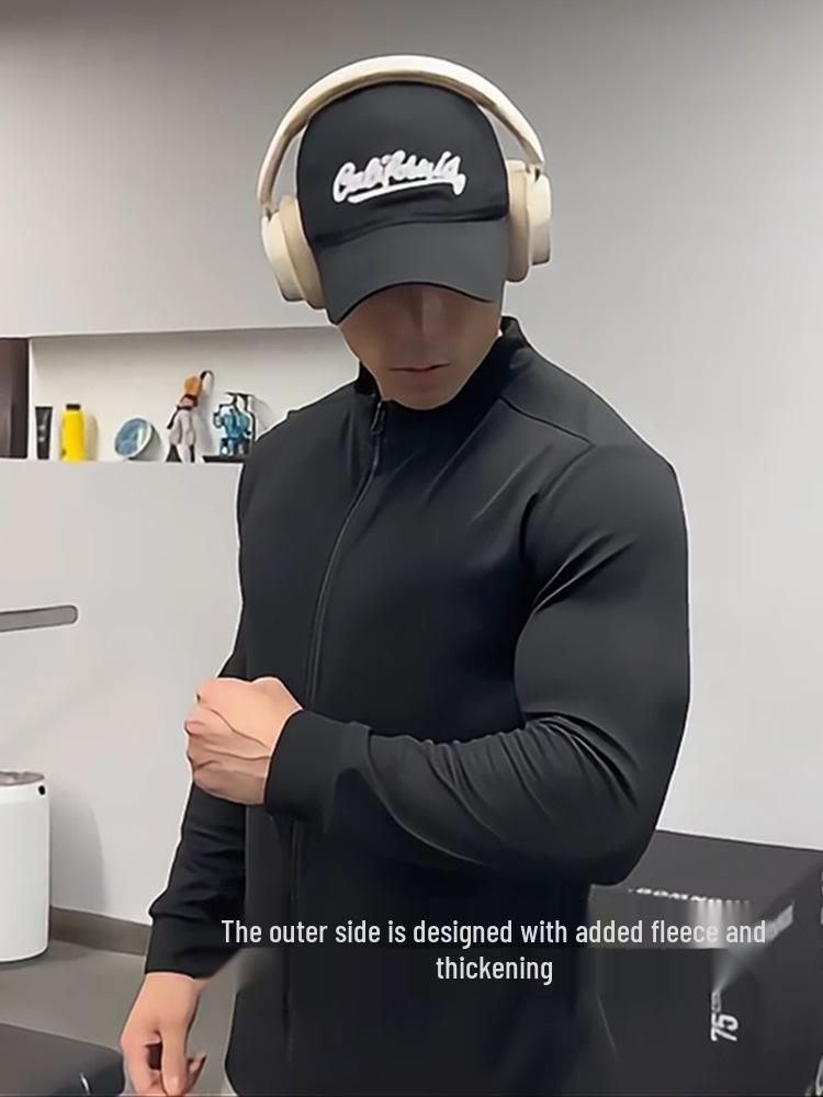 Men's German Velvet Double-Sided Cardigan Hoodie, Slim Fit, Stand Collar, Long Sleeve - Ideal for Autumn/Winter Fitness, Running, and Training.