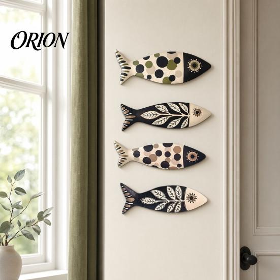 Indoor Outdoor Wall Decor 4Pcs Wooden Fish Decor, Rustic Farmhouse Ocean Art, Vintage Beach Style Decoration Nautical Coastal Theme for Home