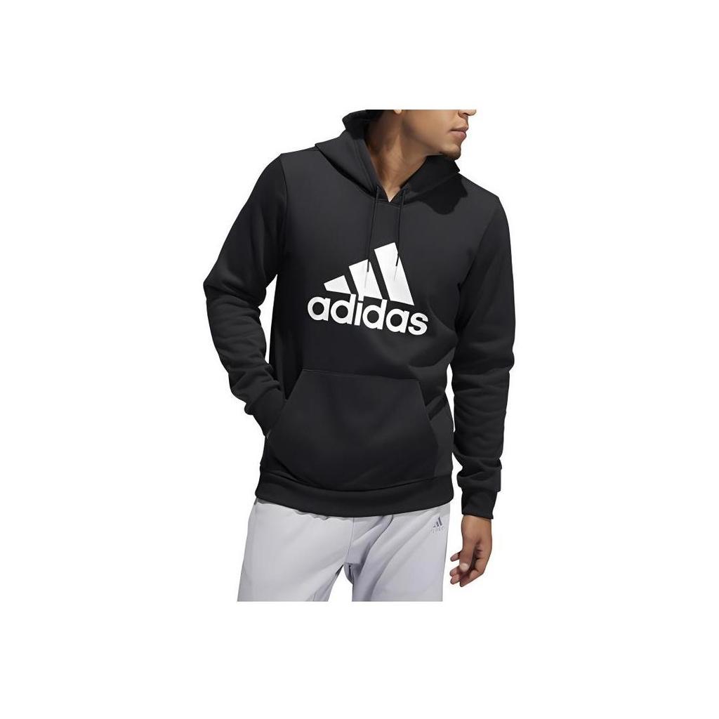 Adidas Classic Logo Print Drawstring Hoodie, Men Daily Outdoor Sports Casual Long Sleeve Sweatshirt Black GH6663