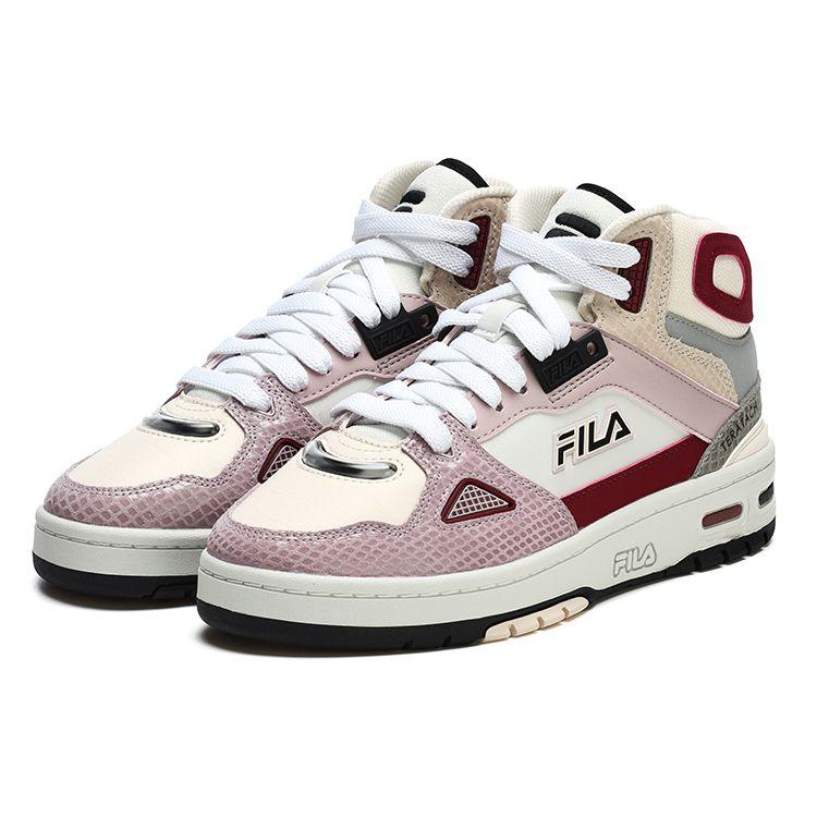 Fila Fusion Teratach Fabric Synthetic Leather Mid-Top Retro Basketball Shoes Women sneaker Violet Ice Cordovan-Red T12W243211FVC