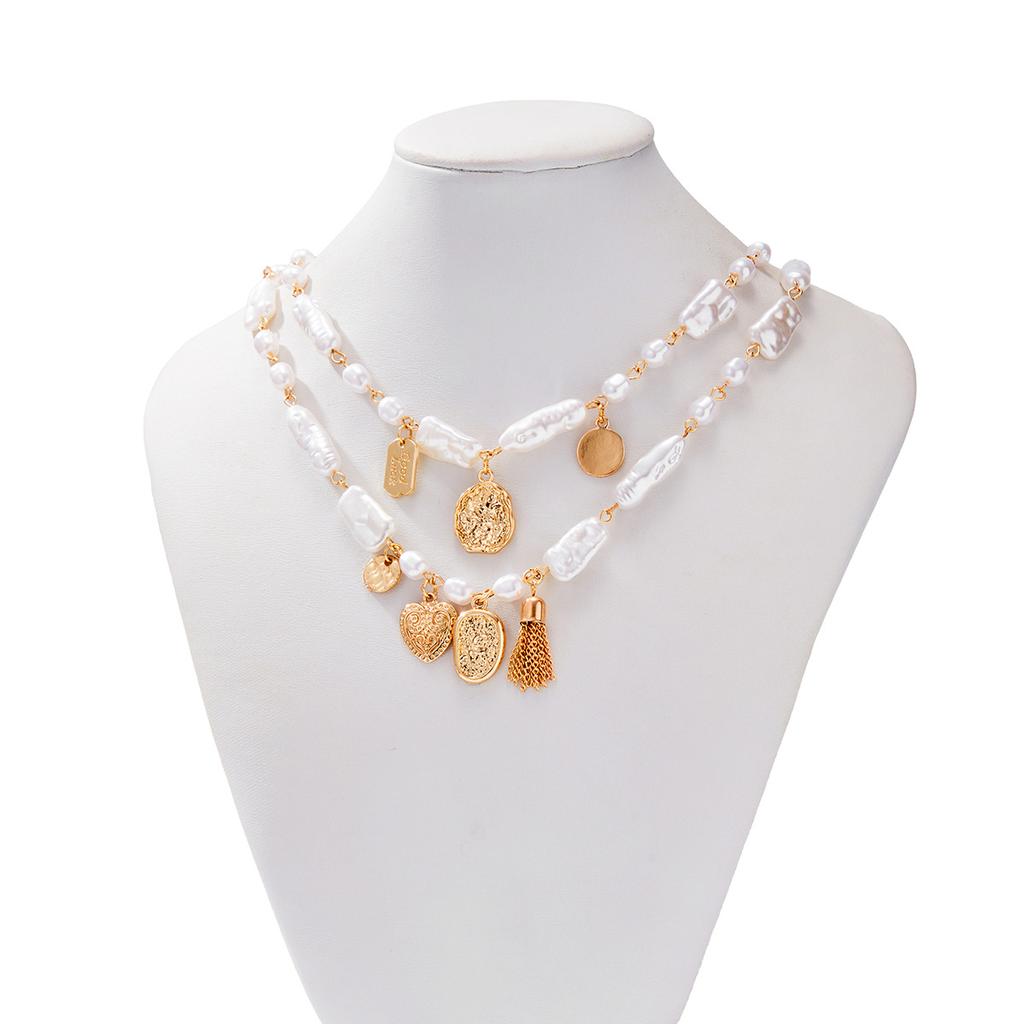 2Pcs/Set Baroque Imitation Pearl Necklace for Women Creative Geometry Pendant Jewelry Accessories