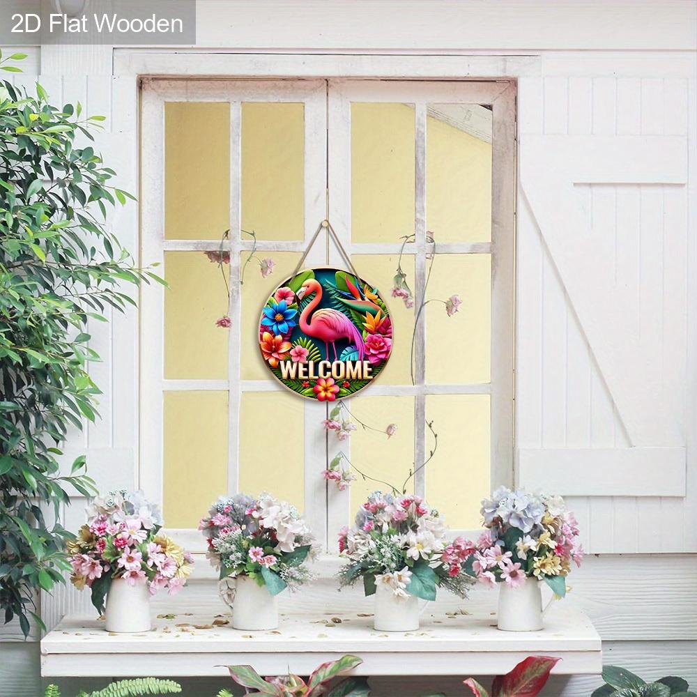 Charming Wooden Welcome Sign with Flamingo Pattern - Rustic Decorative Plaque for Porch & Garden - Ideal for Summer Home Decor