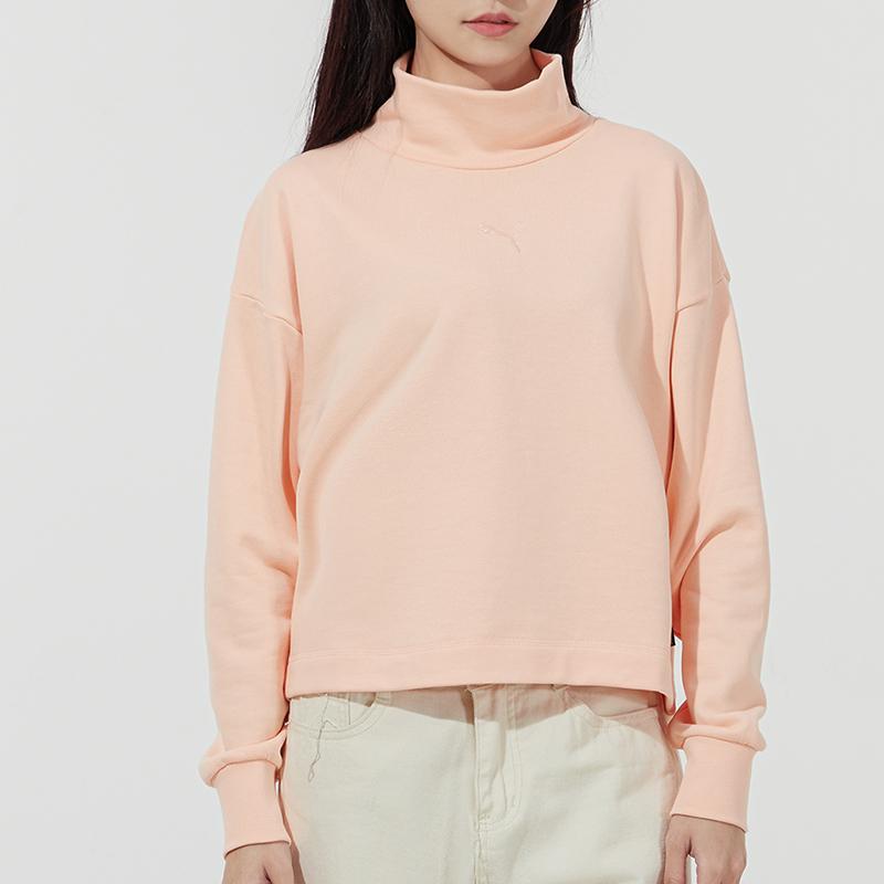 Puma Vintage Embroidered Loose Fit Turtleneck Sweatshirt Women Tops Wheat 847686-27