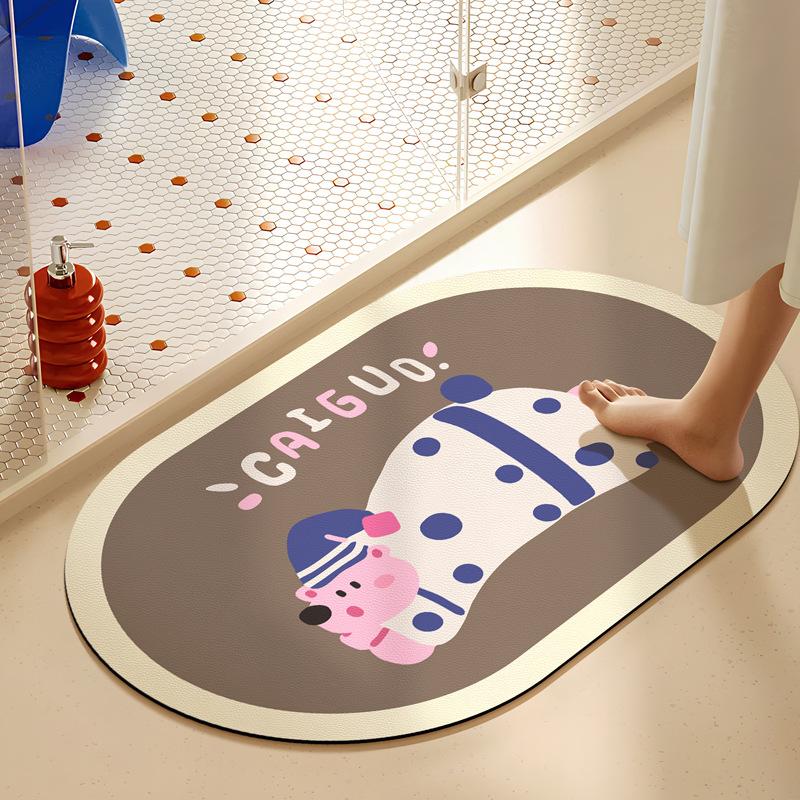 Cartoon Bathroom Water Absorption Oil Absorption Anti-slip Mat Household Toilet Quick-drying Foot Pad Bathroom Door Diatom Mud Mat