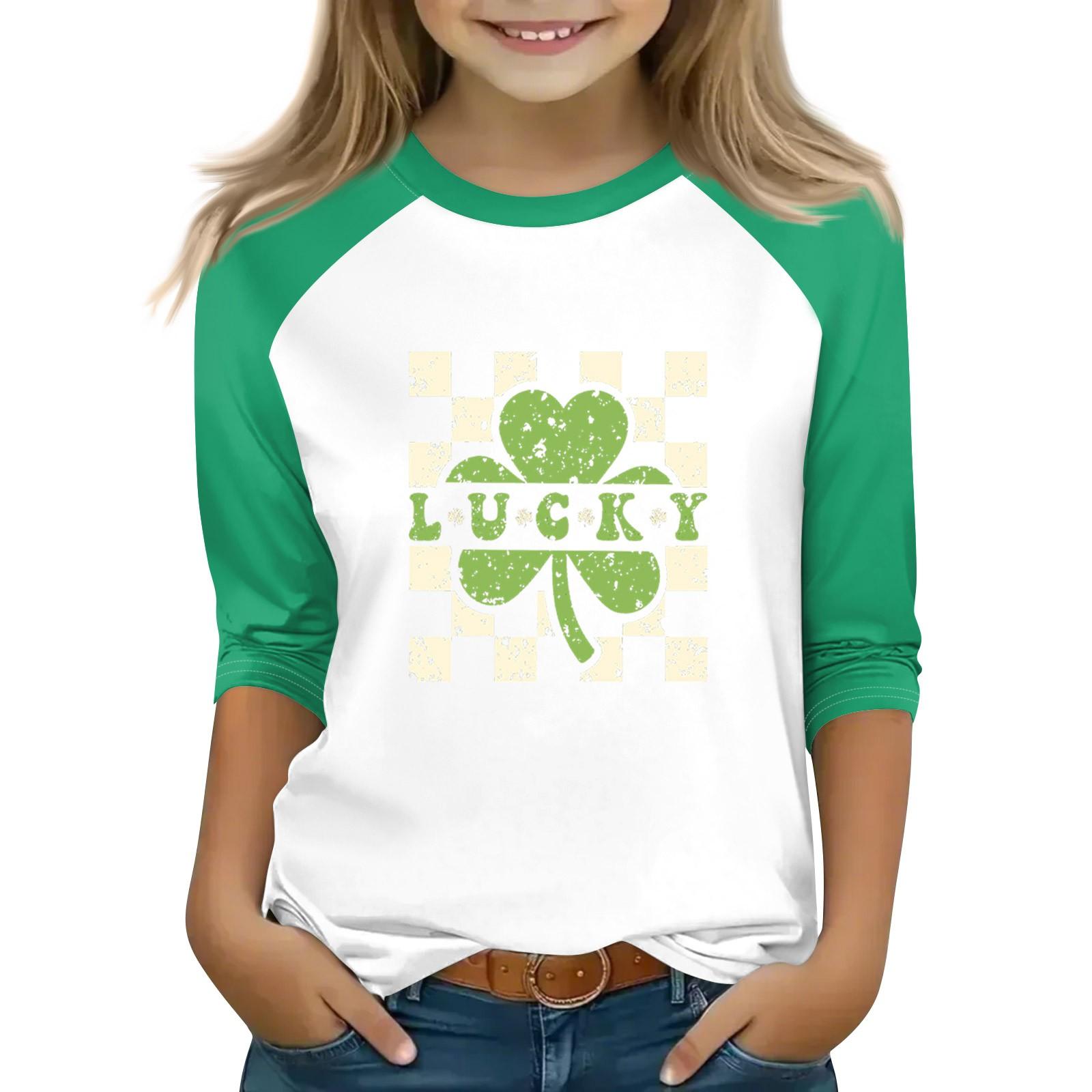 

Топы для девочек 4-16 лет с круглым вырезом и рукавами 3/4 Футболки Модные топы Наряды Футболки 140 белый