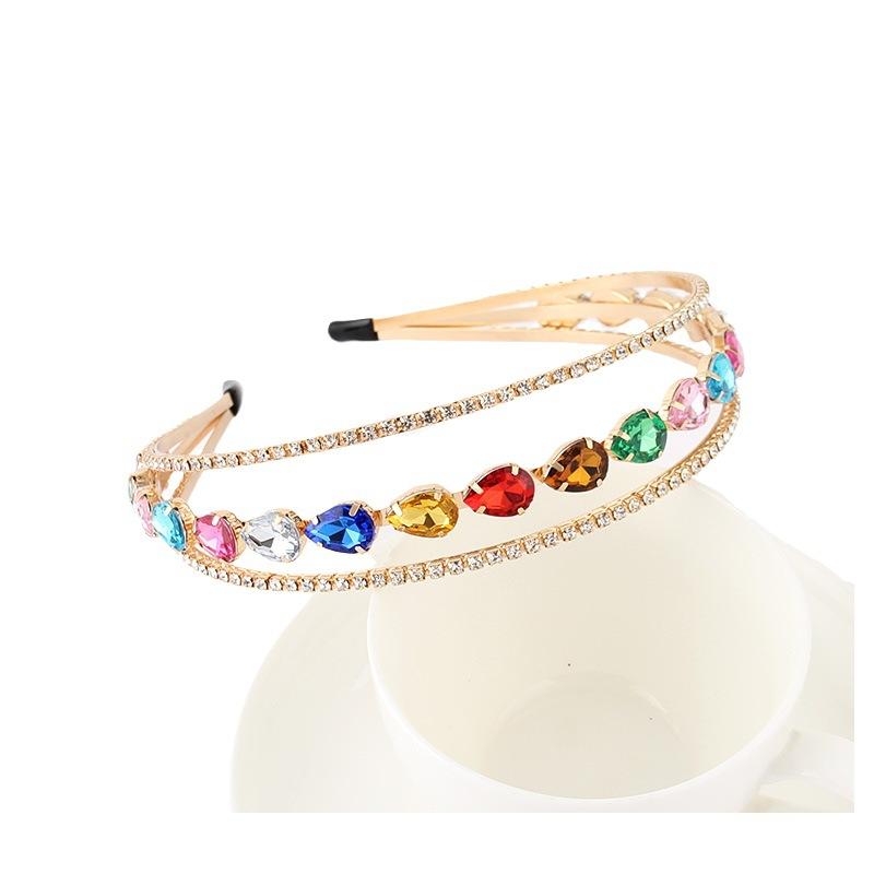 TREETIP Custom Logo Rhinestone Headband Three-layer Colorful Drop Shape Hair Accessories Women Bridal Japan Korean Style Retro