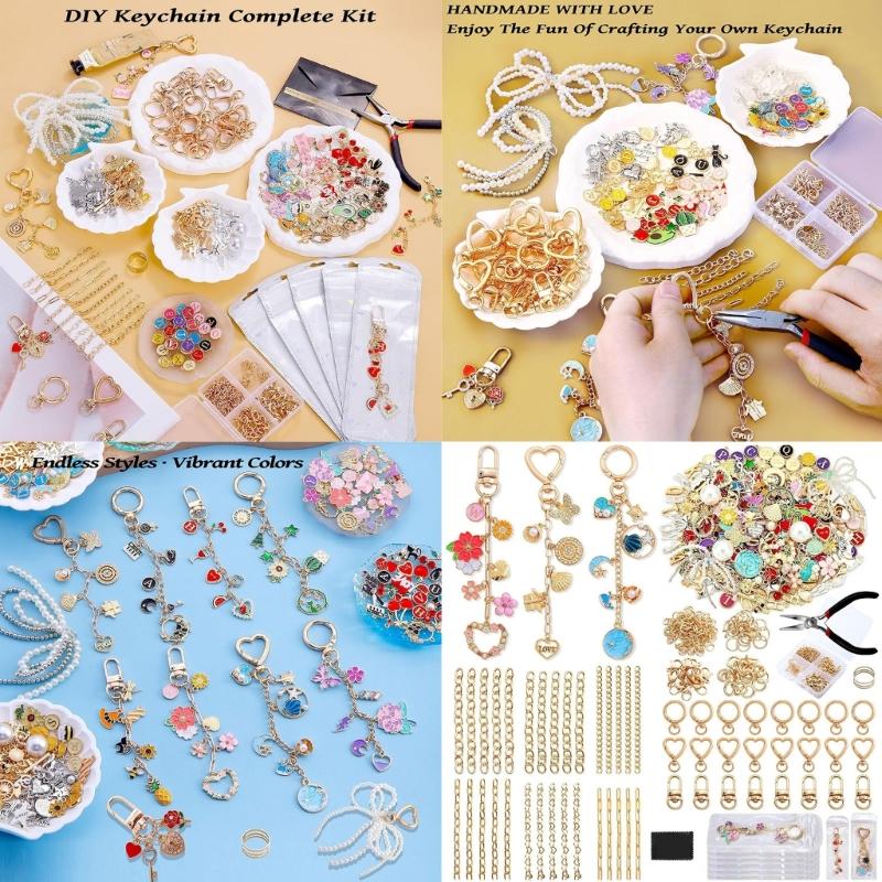 Keychain Craft Set with Alloy Charm Keyring Making Materials Alloy Texture for Jewelry Making and Other Accessories