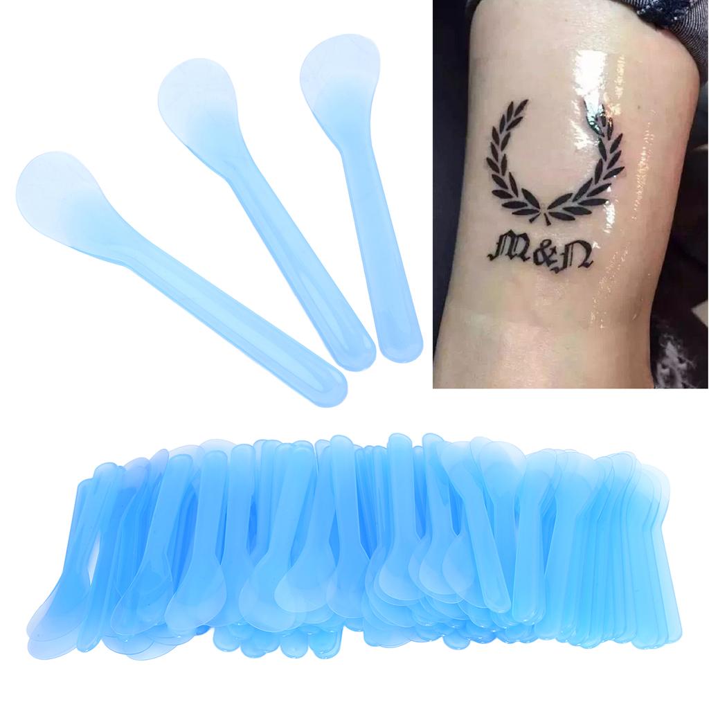 100pcs Cosmetic Spatula Plastic Disposable Hair Removal Cream Tattoo Repair Cream Spatula Blue