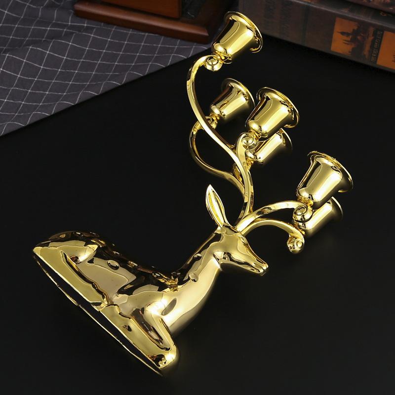 European Retro Candlestick Wedding Hotel Romantic Candlelight Dinner Six-headed Metal Golden Deer Candlestick Wedding Decoration Props