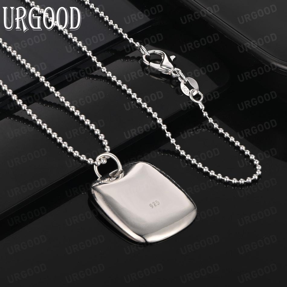 925 Sterling Silver Simple Rounded Square Pendant Necklace - Stylish Evening Jewelry