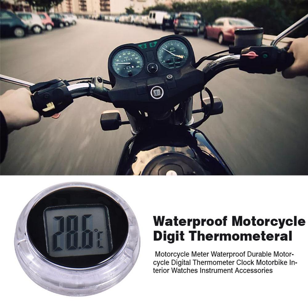 Motorradthermometer, wasserdicht, zum Aufkleben, digitales Thermometer für den Fahrzeuginnenraum, ABS-Uhr, Timer, Zähler