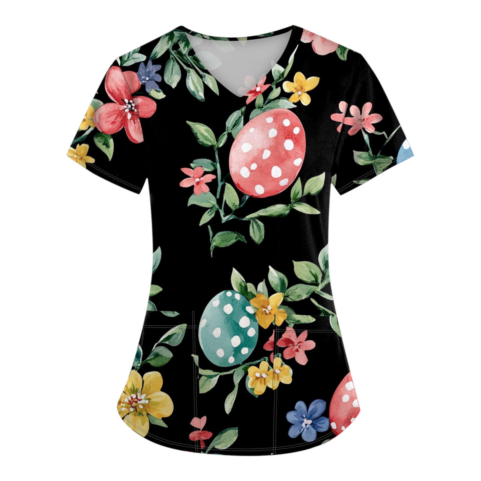 

Жіночі модні комбінезони з V-подібним вирізом і короткими рукавами з кишенями Великодні принтові верхи Одяг XXXXXL чорний