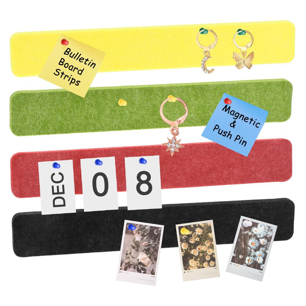 8Pcs/Set Rectangle Felt Cork Board Bar Strips Self-Adhesive Bulletin Board Strip Memo Schedule Photo Display for Wall Decoration