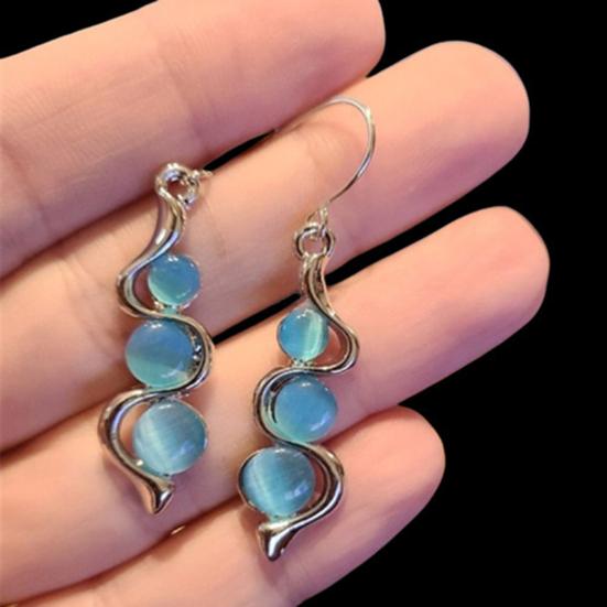 1 Pair Hook Earrings Bohemia Style Anti-deformed Exquisite Blue Stone Water Wave Shape Women Dangle Earrings Female Jewelry