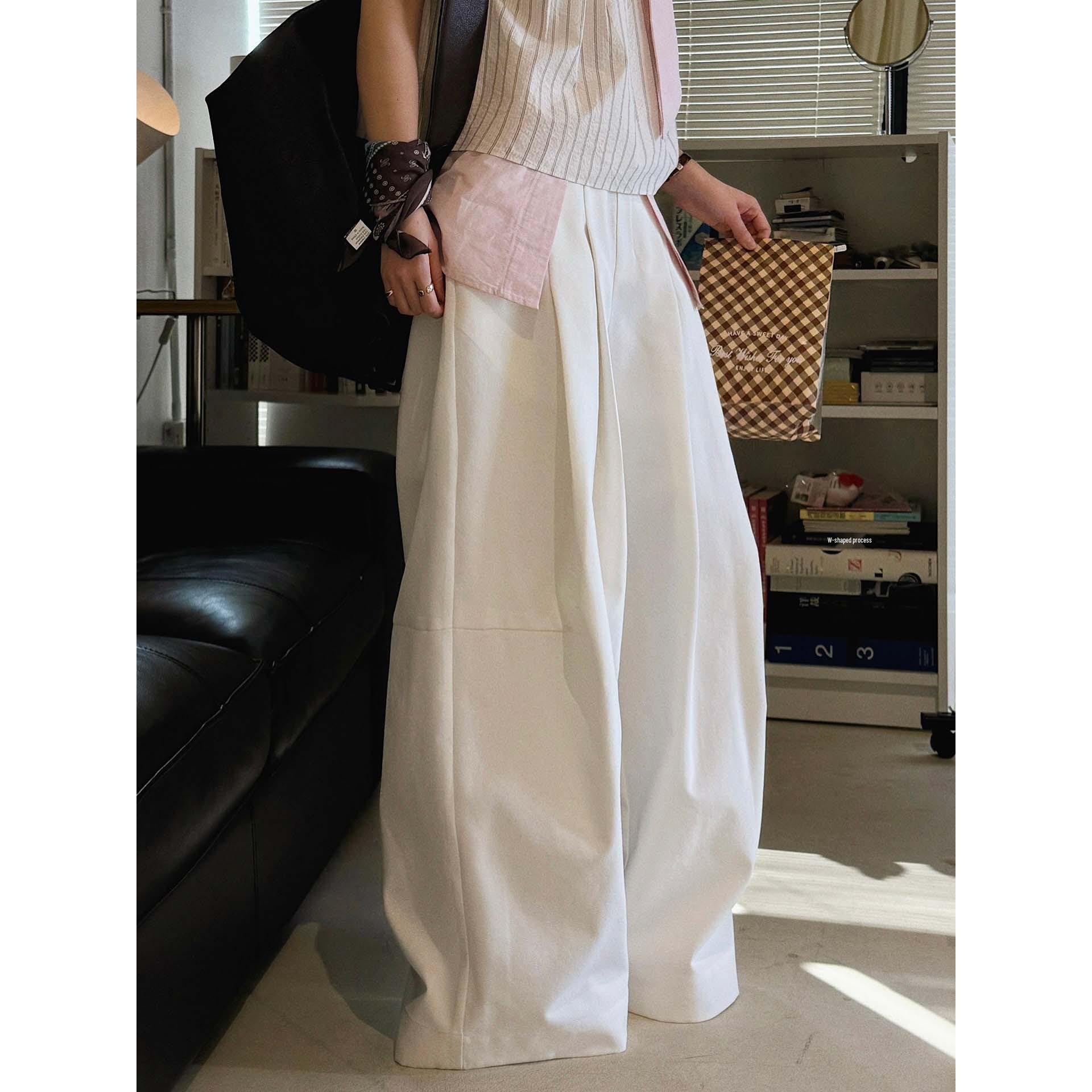 

Louvre Paris Pleated High-Waisted Wide-Leg Trousers - Women’s Spring/Summer Slimming Long Pants S бежевый