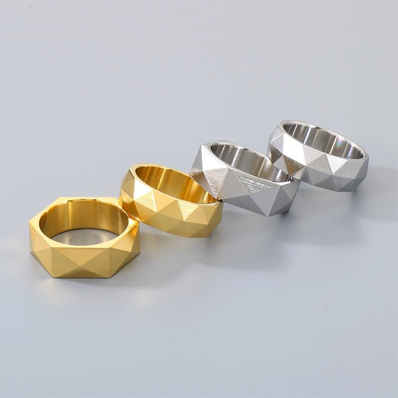 Fade Geometric Faceted Ring for Men Stainless Steel Cut Finger Anillos Hip Hop Polygon Ring Jewelry Gifts for Couples