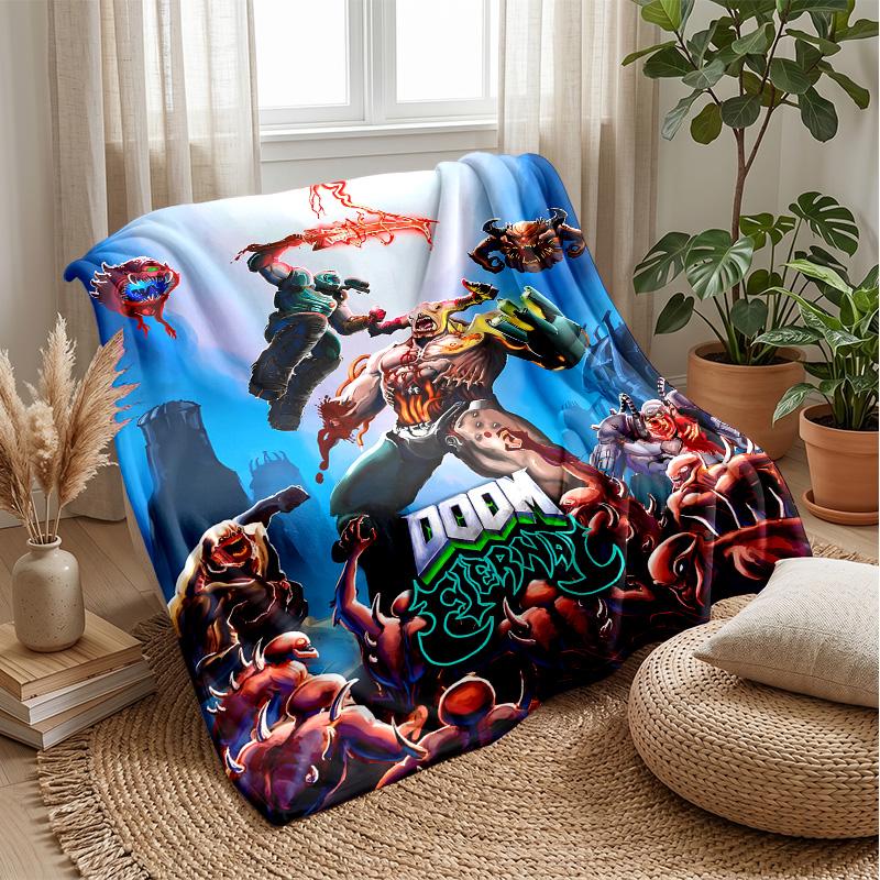 DOOMPrinted Flannel Blanket Cozy Skin-Friendly Warm Throw for Couch Bed Indoor Daily Use