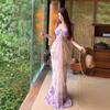 French retro floral suspender dress seaside vacation beautiful design sense niche waist and thin temperament long dress