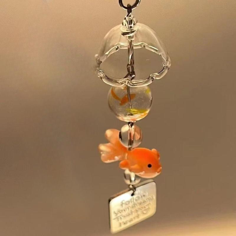 1pc Ins Wind Goldfish Handmade Bead Pendant Small Fish Wind Chime Phone Chain Bag Colorful Bead Pendant