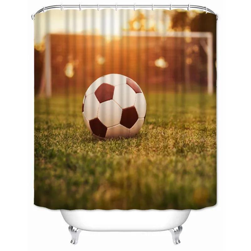 Soccer Shower Curtain Football Sports Theme Waterproof Bathroom Polyester Fabric Bathtub Curtain with Hooks for Home Decoration