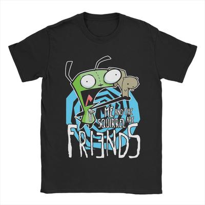 Mens Invader Zim GIR Me And The Squirrel Are Friends T Shirts 100 Cotton Tops Crazy Short Sleeve Round Collar Tees TShirt