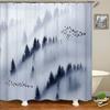 Winter Forest Shower Curtains Snow-Covered Pine Alpine Peaks Idyllic Early Morning Scenery Seasonal Christmas Elk Bathroom Decor