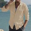 Summer Shirt Beach Cotton Linen Shirts Men Cardigan Tops Long Sleeved Turn Down Collar Slim Fit Large Size