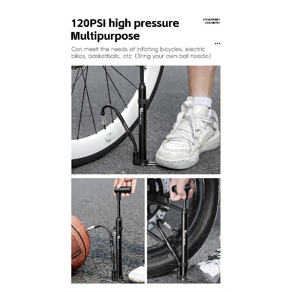 WEST BIKING Bicycle Pump High-pressure Hand Tire Air Inflator Schrader Presta Valve AV FV Bike Air Shock Pump Bike Accessories