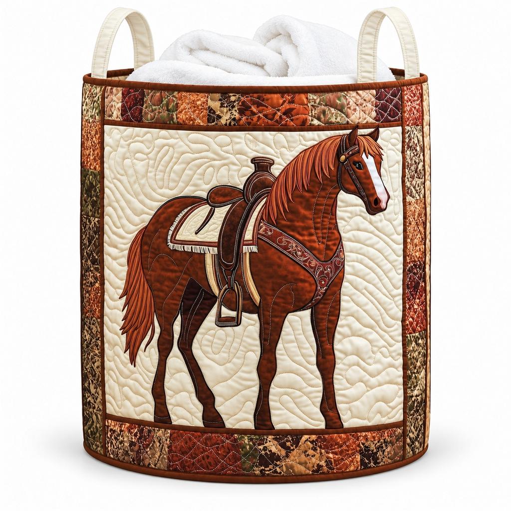Hamper with Horse Pattern, Quilted Cotton Storage Basket, Hamper for Clothes