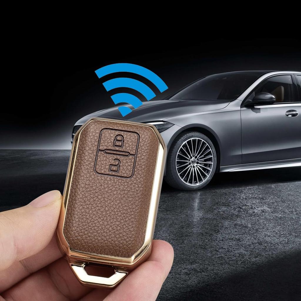 WiiLemz Key Case for Suzuki and Synthetic Leather with TPU Key Cover Spacia, Solio, Hustler, Jimny, Ring, 2-Button
