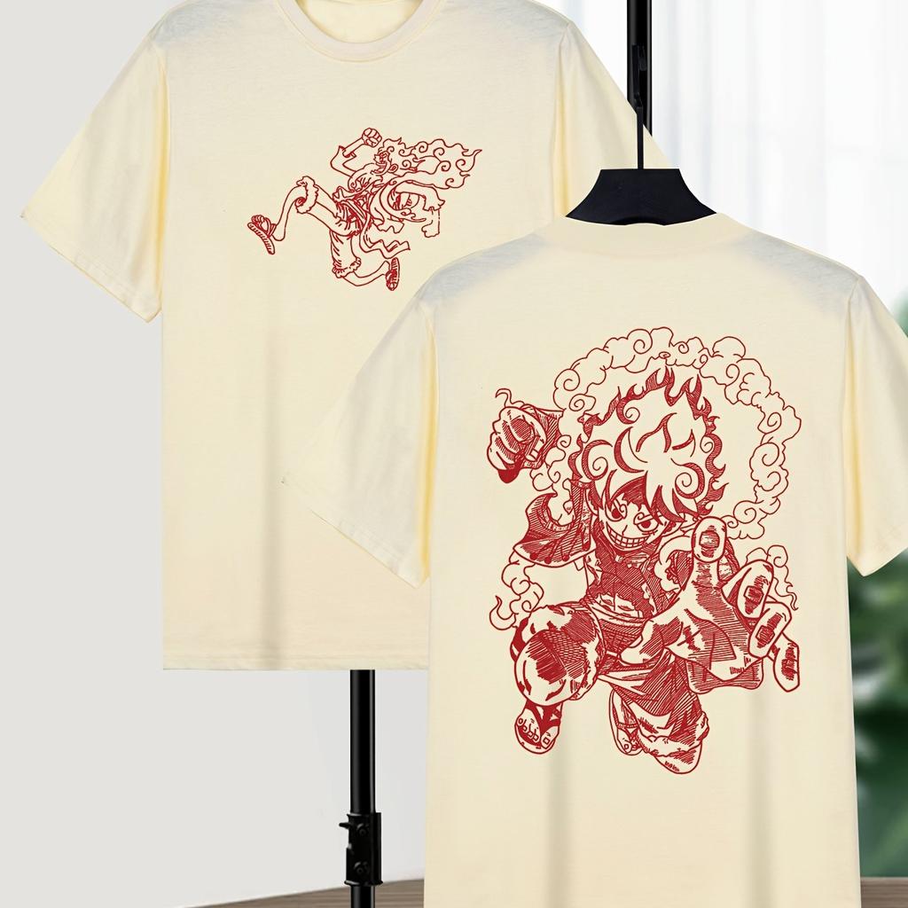 ONE PIECE Nika Luffy Gear 5 Sommer T-Shirt Lässig Sport Fitness Locker Bequem Baumwolle Übergroß Kurzarm Herren Damen Top