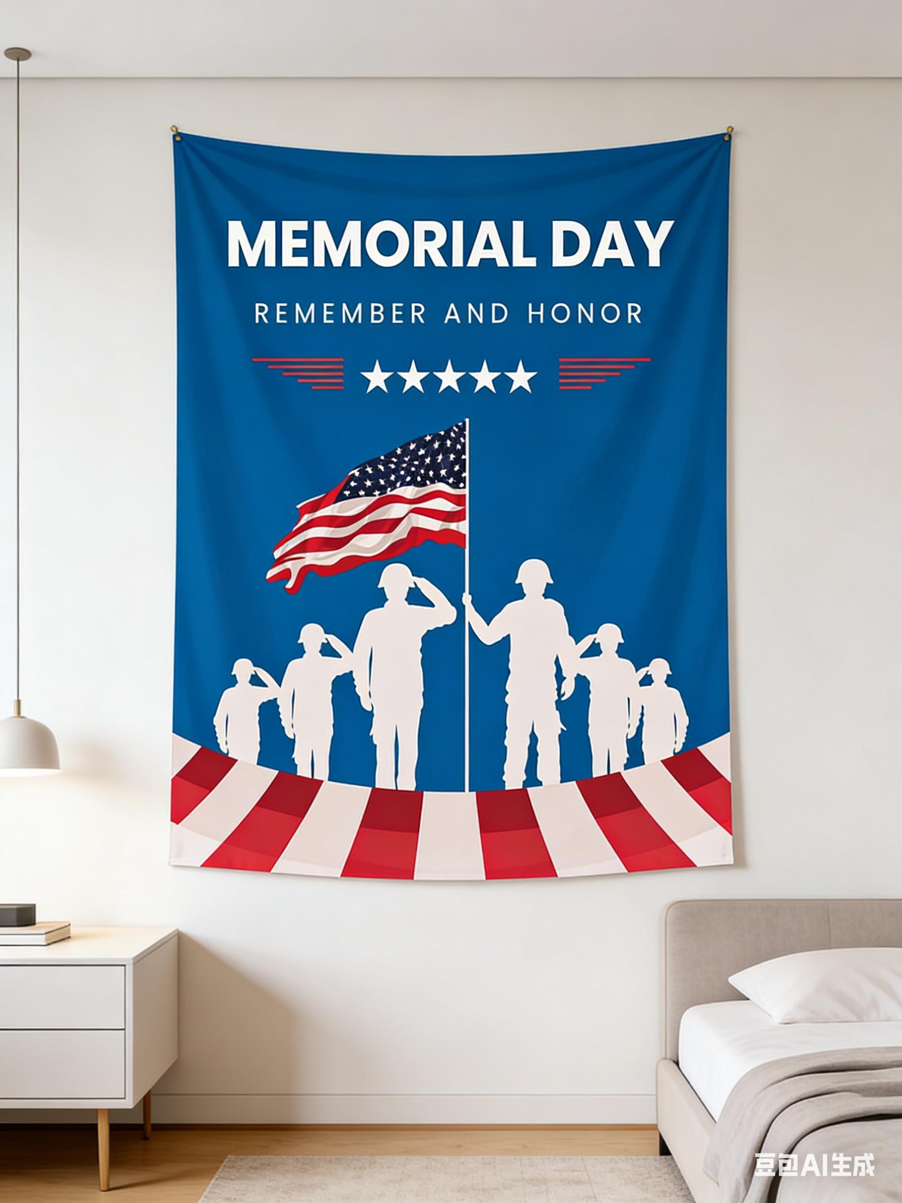 Memorial Day Tapestry Multiple Sizes HD Print American Flag Patriotic Polyester Indoor Outdoor Wall Decor Veteran Gift 74x94cm(29x37in)