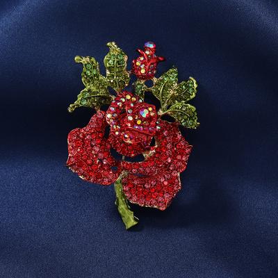 Broche de Flor Rosa Grande de Pedrería Vintage Moda Femenina Invierno Abrigo Chaqueta Pin Broche
